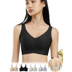 [veimia] 胸を小さく見せるブラ 小さく見せるブラ ブラジャー【安定感UP・ゼリー】ノンワイヤーブラ 垂れた胸補正ブラ･揺れ軽減･見痩せ･ホールド力 ブラジャー 脇高設計 昼夜兼用 シームレスブラ 大きいサイズcolor：ブラック size：2XL