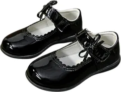 FARFADET フォーマルシューズ ドレスシューズ リボン キッズ 子供 靴 ガールズ 女の子 入園式 卒園式 七五三 エナメル 通学 入学式 結婚式 発表会 演奏会 軽量 プリンセス 卒業式 子ども 冠婚葬祭(ブラック,  18.0 cm)