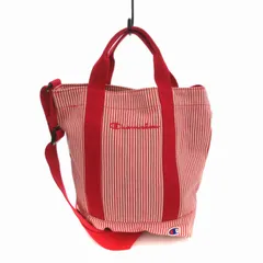 チャンピオン CHAMPION トートバッグ ショルダーバッグ ストライプ キャンバス ロゴ刺繍 赤 レッド 白 ホワイト /FT ■GY99