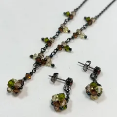【送料無料】ネックレス/ピアス/オレンジ/グリーン/イエロー/ブラック/アクセサリー/2点セット/中古品