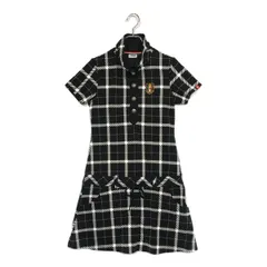 中古 レディース フィラゴルフ FILA GOLF ワンピース M 黒×白 ブラック系 半袖 チェック柄