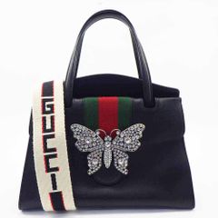 GUCCI グッチ トーテム バタフライ シェリーライン ビジュー ハンドバッグ 505342 525040 カーフ キャンバス ブラック 505342 525040 レディース【中古】【送料無料】