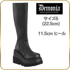22.5 cm demonia デモニア 厚底 ブーツ ロング ロングブーツ ミドルブーツ 厚底ブーツ ウェッジソール 11.5cm ヒール 黒 ブラック フェイクレザー ジッパー 厚底靴 ゴスロリ パンク ライブ 靴 シューズ レディース メンズ