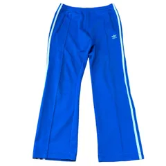 古着 adidas アディダス トラックパンツ 刺繍 トレフォイルロゴ ブルー×ホワイトライン 100サイズ Lサイズ 257-92