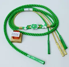 帯締め 正絹 花飾り 飾り大 ビーズ 豪華金糸入 緑色 NO33556