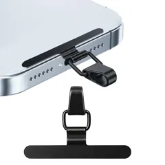 スマホ ストラップホルダー 【極薄0.2mm・浮きにくい円弧の曲がれ設計・ステンレス製】金属製タグパッチ 携帯ストラップホルダー 薄型 丈夫10kgまでの荷重量 スマホケースに挟む 全機種対応 充電影響なし 落下紛失防止 (ブラック) 0