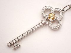 美品 TIFFANY&Co. ティファニー プラチナ クラウンキーネックレス D0.19ct Pt950 6.4g ダイヤモンド ペンダント ネックレス 王冠 鍵