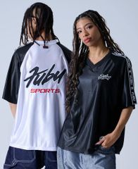FUBU LOGO TAPE GAME SHIRT【WHITE】 (M・L・XL・2XL)(フブ 通販 メンズ 大きいサイズ ジャージ JERSEY ゲームシャツ 半袖 ショートスリーブ ビックシルエット オーバーサイズ B系)