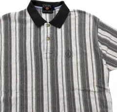 90s ☆ CHAPS RALPH LAUREN レトロ ストライプ 半袖 ポロシャツ グレー ホワイト L アメカジ 古着MIX チャップス ラルフローレン■S2057
