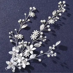 ヘッドドレス フラワーリーフ シルバー ウエディング ヘアアクセサリー 髪飾り  B1