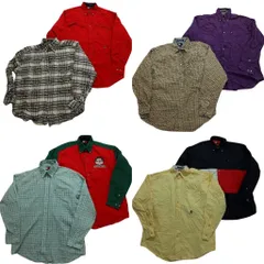 古着卸 まとめ売り ~90s オールド トミーヒルフィガー 長袖シャツ 8枚セット (メンズ Ｓ /Ｍ /Ｌ ) 切替 チェック 無地 中古 古着 NB8151