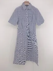 ◇ HUMAN WOMAN ストライプ 大人女子 トレンド 半袖 膝下丈 ワンピース サイズM ネイビー ホワイト レディース P  【1307040014844】