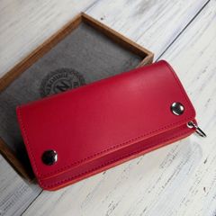 【トラッカーウォレット ロング 3層】 レッド 姫路 レザー シルバー