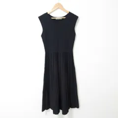 美品 CELFORD セルフォード ストレッチ ノースリーブ ロング丈 プリーツニットワンピース フレアドレス CWN0191079 36 ネイビー レディース 古着 中古 USED