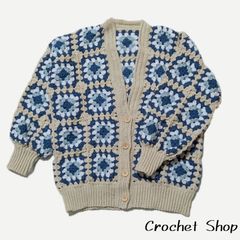 ハンドメイド　グラニースクエアフード付きカーディガン　W ハンドメイド グラニースクエアフード付きカーディガン J - メルカリ