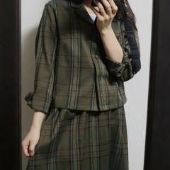 【セール】レディース服《Jemiremi》レトロチェックセットアップ　韓国ファッション　おしゃれ　トレンド