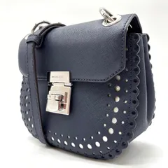【美品】 Michael Kors マイケルコース ショルダーバッグ フラップ スタッズ チェーン レザー 革 ネイビー 紺色 シルバー金具 レディース