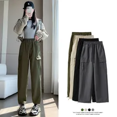 カーゴパンツ レディース ロングパンツ ワイドパンツ ハイウエスト ウエストゴム 厚手 防寒 ガウチョパンツ サルエルパンツ パンツ ズボン ボトムス 無地 大人 シンプル カジュアル おしゃれ ファッション 通勤 通学 運動 コーデ 秋 冬 yt73