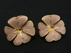 ■美品■ ORENA オレナ フラワー 花モチーフ クリップ式 イヤリング アクセサリー レディース ゴールド系×ライトピンク系 DF8576