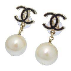 シャネル CHANEL ココマーク ピアス フェイクパール ブラック ゴールド色 06A 中古 新入荷 CH1005