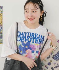 ScoLar（スカラー）女の子とネコ花柄 アートメルヘンTシャツ　オフホワイト、チャコールグレー、サックス、パープル　151677