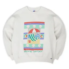 ラッセル RUSSELL 80s 90s 前V プリントスウェット クルーネック MADE IN USA アメリカ製 旧タグ 旧タグ ヴィンテージ 古着 メンズ スウェット トレーナー ホワイト / 白 L【中古】