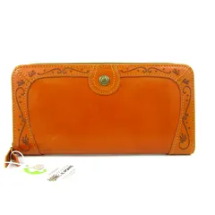 アロマ 長財布 未使用 キズ有 イタリアンレザー 小銭入れあり ロングウォレット ブランド レディース キャメル AROMA 【中古】