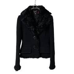 Z1512 INED イネド フェイクファー付ショートジャケット ブラック サイズ7