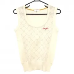 【超美品】マリクレールスポール ニットベスト アイボリー×ライトグレー 前身頃ドット・チェック レディース M ゴルフウェア marie claire