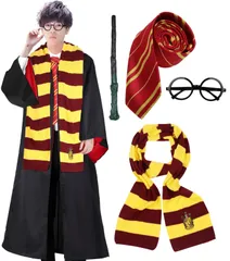 【在庫セール】男女兼用 イベント 学園祭 ユニバー USJ クリスマス パーティー コスチューム 大人用 衣装5点セット 魔法の杖 マフラー ネクタイ 眼鏡 ローブ 仮装 ハロウィン 寮服 コスプレ ハリーポッター [LAMONKE]