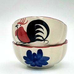【2個組】【タイ直輸入🛩️鶏柄🐓ランパーン陶器 御椀 直径10.5cm 2個セット】お椀 食器 お茶碗 お皿 陶磁器 ハンドメイド タイ雑貨  アジアン雑貨【新品✧未使用】