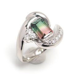 バイカラートルマリンリング 約8.5号 PT900・1.33ct・D0.18ct