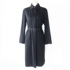 極美品△正規品 BURBERRY LONDON バーバリーロンドン 裏地ストライプ総柄 レディース ベルト付き ウールロングコート ブラック 9 シンプルのサムネイル