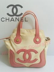 【クーポン配布中❤︎】【お買得】シャネル CHANEL ココマーク マシュマロ トートバッグ キャンバス 白×ピンク 全体的にやや黄ばんでおります 内側は綺麗 シール有り 87番台