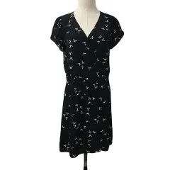 コントワーデコトニエ COMPTOIR DES COTONNIERS ワンピース ひざ丈 ノースリーブ ラップ風 総柄 36 黒 白 ブラック ホワイト