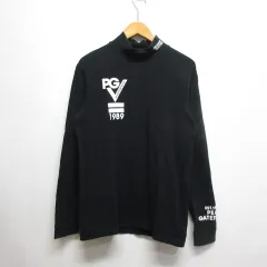 パーリーゲイツ PEARLY GATES ゴルフウェア 長袖 ハイネック Tシャツ カットソー 5 黒 ブラック ロゴプリント 日本製 正規品