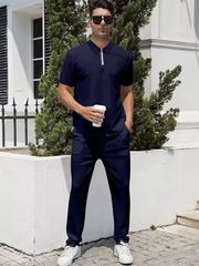 メンズ 上下セット ポロシャツ ジャージ メンズ 上下2点セット ゴルフウェア メンズ 30代 40代 50代 ロングズボン 吸汗速乾 通気性 カジュアル 無地 大きいサイズ 部屋着 ルームウェア 
