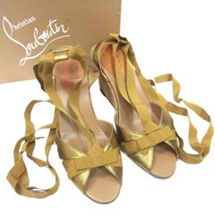 未使用品◆Christian Louboutin クリスチャンルブタン ウエッジソール リボン レースアップ サンダル レディース