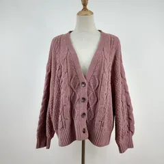 美品 ViS ルーズ ニット カーデ ボリューム 秋冬 くすみカラー ボリュームスリーブ 袖 たっぷり ケーブル フリーサイズ