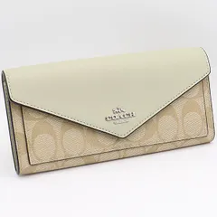 良品 コーチ 長財布 カードポケット×8 ライトグリーン×ライトブラウン系 KYM