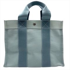 良品 HERMES エルメス ボラボラ ハンド トート バッグ かばん 鞄 キャンバス ライトブルー レディース シルバー金具 k5418