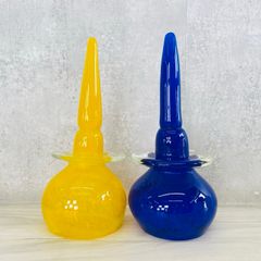 岩田ガラス オブジェ 2点セット 【中古】IWATA 置物 インテリア ブルー レッド /512717