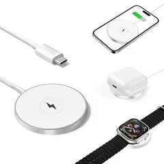 【新品】 Mag Safe充電器 ワイヤレス充電器 マグネット式 iPhone16/15/14/13/12シリーズに対応 applewatch充電器 マグセーフ充電器 Mag Safe充電ケース付きAirPodsに対応 アップルウォッチ充電器 一台三役 強 1