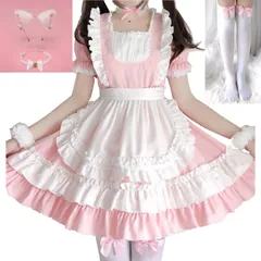[Wonderfall] メイド服 コスプレ カチューシャ 猫耳 チョーカー ハロウィン (ピンク, L) [L] [ピンク]