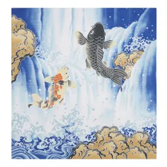 風呂敷 日本製 50cm幅 中巾 鯉の滝登り 魚 波 海 川 流水 水 青 水色 白 黄色 和柄 有職 縮小風呂敷 綿100％ お洒落 No.26-0001