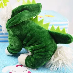 新品 恐竜 犬服 小型犬 仮装 着ぐるみ もこもこ つなぎ カバーオール ドッグウエア S M L LP-08fb (XS)
