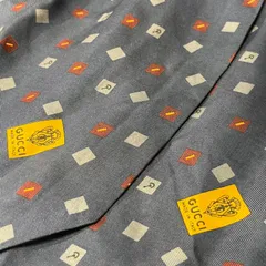 GUCCI グッチ ネイビー シルク アスコットタイ ヴィンテージ