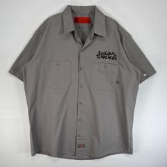 古着 90's/90年代 ディッキーズ Dickies 半袖シャツ ワーク 胸ポケ ワンポイント ロゴ スーサイダル・テンデンシーズ バンド L  グレー 両面プリント メンズ