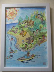 【お遊び少年シリーズ】無人島を楽しむ少年たち（オリジナル手描きイラスト）Ａ４