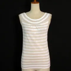 ケーティー キヨコ タカセ  K.T KIYOKO TAKASE K.T LINO カットソー ニット ボーダー ノースリーブ リネン 11 白 ホワイト